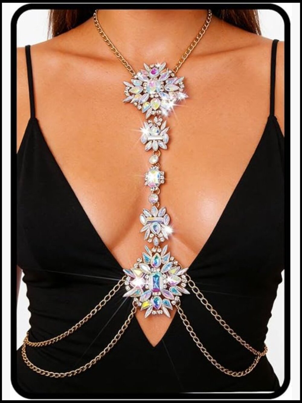 Boho Rhinestone Statement Chest Chain Crystal Necklace Body Chain Adjustable